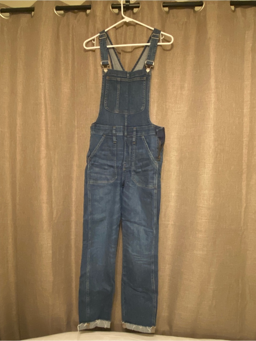 Madewell Light Blue Denim overalls with Brown Topstitching